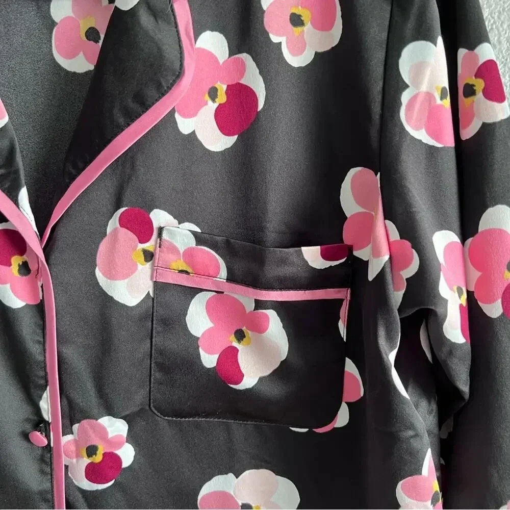 Kate Spade Women's‎ Satin Black Pink Floral Print PJ Top